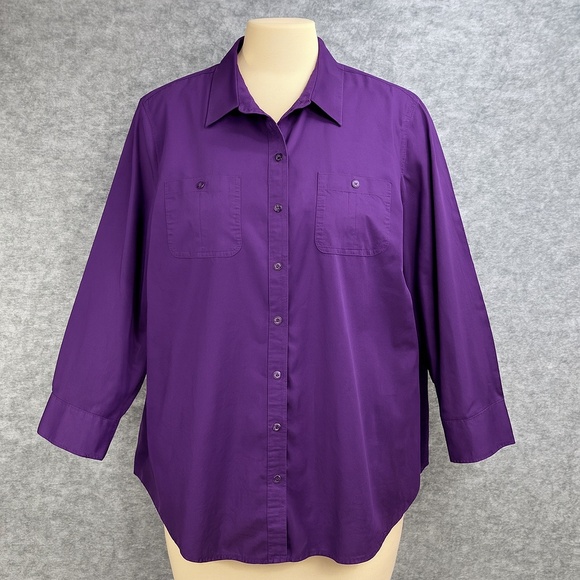 Chicos Tops - Womens Button Up Shirt Size 16 XL Deep Purple Long Sleeve Button Front Versatile